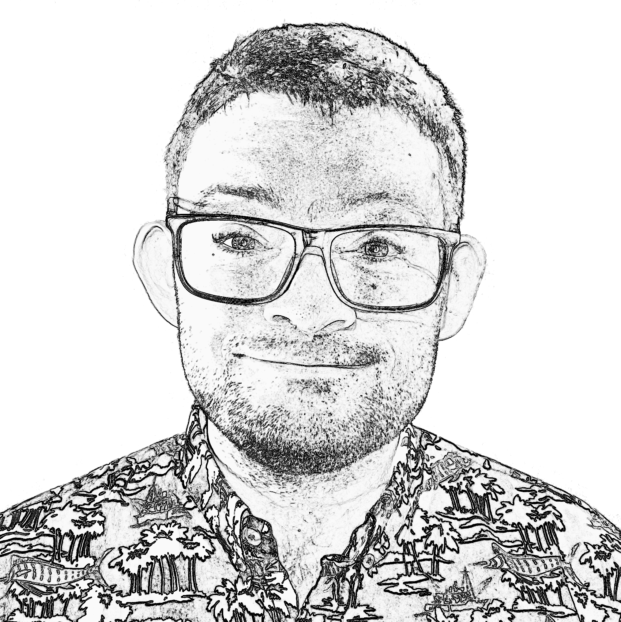 A stylized black and white portrait of Bryce Summers.