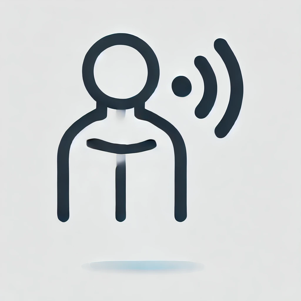 An icon of a person generating sound waves thru speaking.