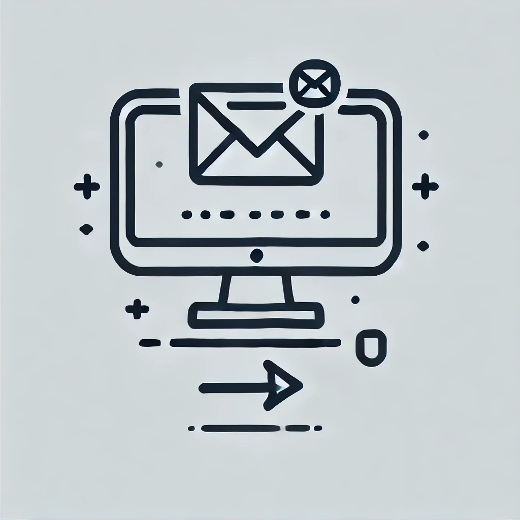 An icon of a digital letter entering a computer terminal and being sent thru the internet.