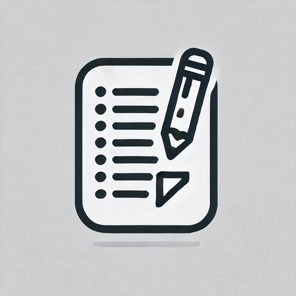 An icon of a pencil writing on a sheet of paper.