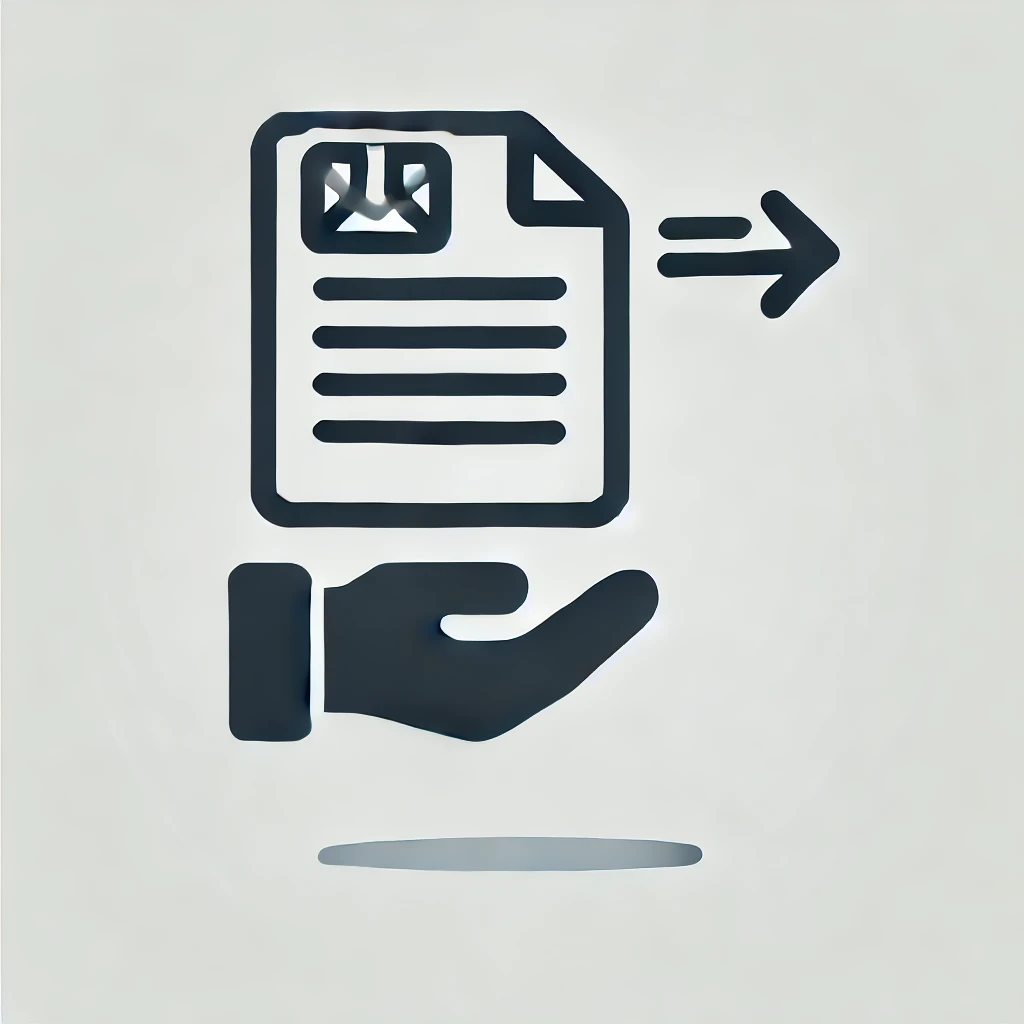 An icon of a hand delivering a finished document.